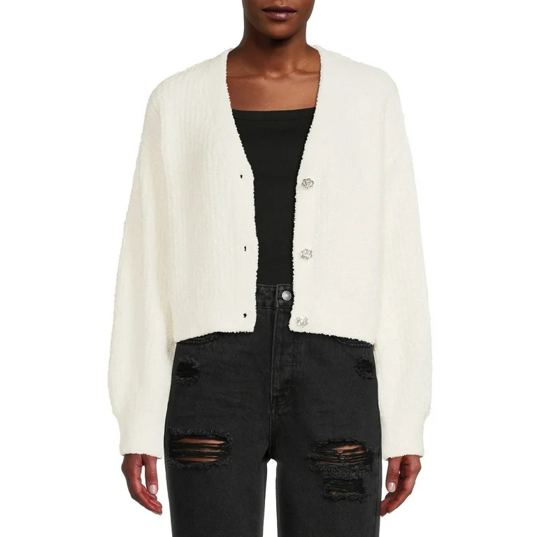 No Boundaries Juniors Ribbed Jewel Button Cardigan - Walmart.com | Walmart (US)