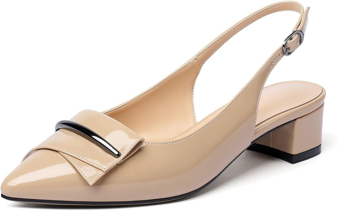 Eldof Women's Slingback Block Heels, Pointed Toe Chunky Low Heel Pumps, Classic Bow Heels Dress S... | Amazon (US)