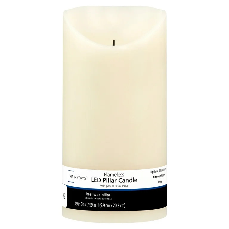 Mainstays Unscented Flameless LED Pillar Candle, Ivory, 4 x 8 in | Walmart (US)