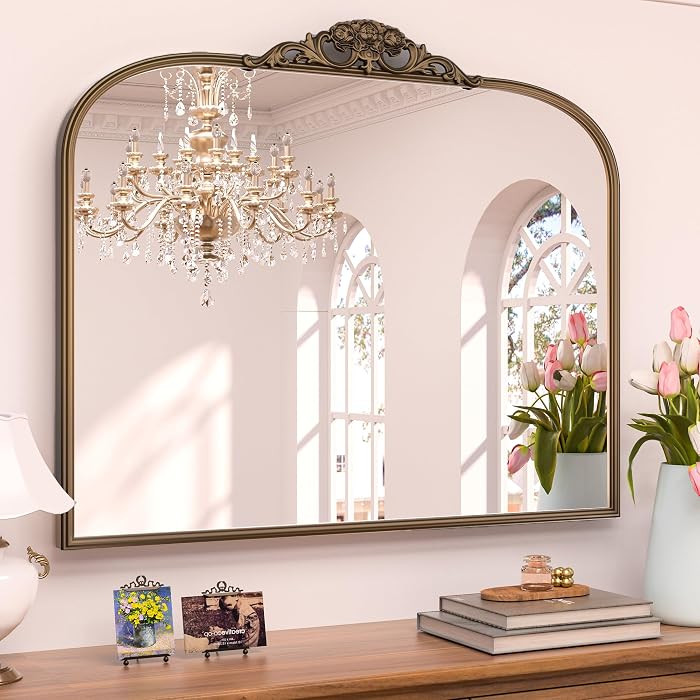 Keonjinn 40x30 Gold Vintage Arched Mirror for Wall, Brass Arch Mirror | Amazon (US)
