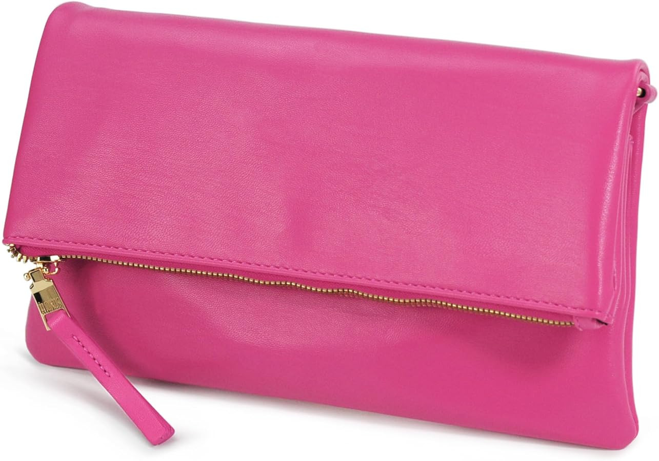 Women's Zipper Foldover Clutch Vegan Leather Envelope Cross body Bag with Chain Strap | Amazon (US)