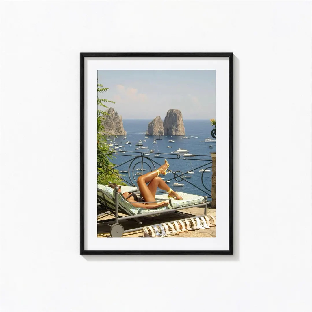 Woman Sunbathing Print, Capri Italy Wall Art, Fashion High Heels Print, Vintage Print, Photograph... | Etsy (Global)