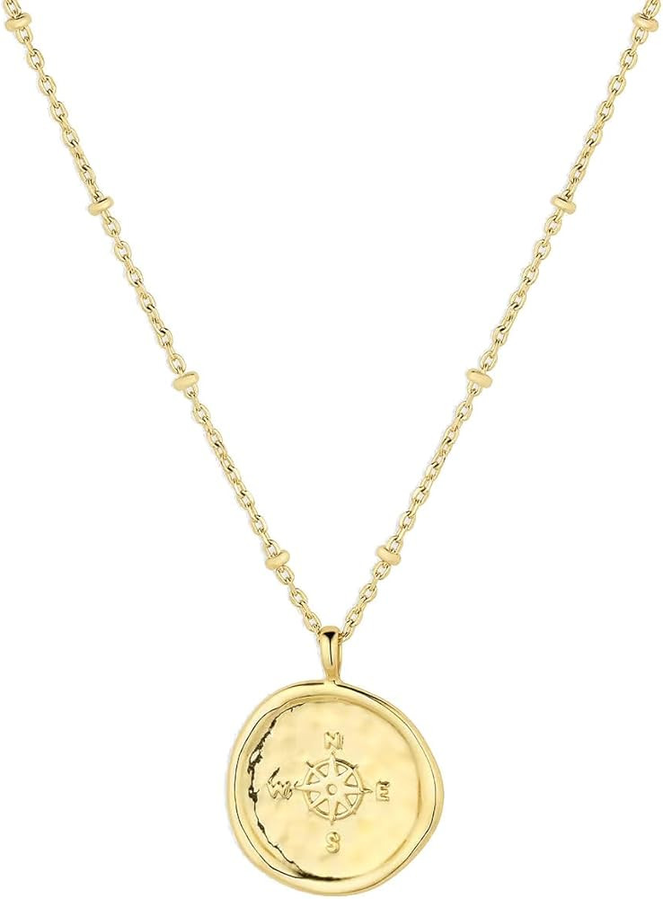 gorjana Women's Compass Coin Pendant Necklace, 18K Gold or Silver Plated Medallion, Adjustable 19... | Amazon (US)