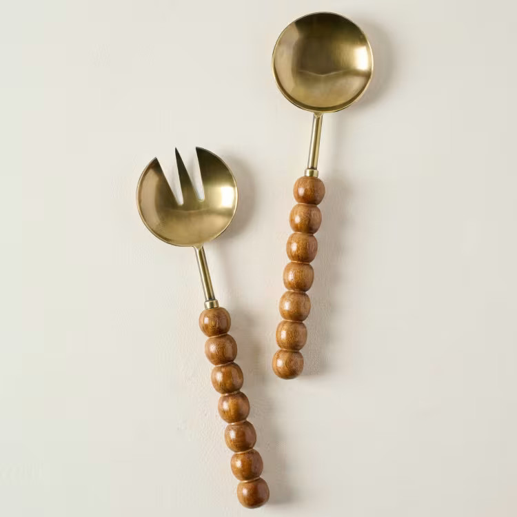 Antique Brass and Beaded Wood Serving Set | Magnolia