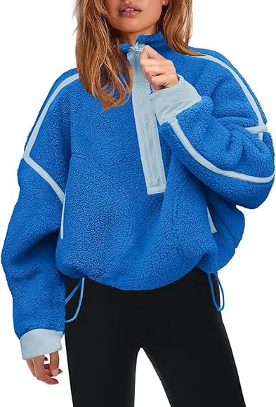 Panadila Womens Half Zip Sherpa Fleece Pullover Soft Oversized Sweatshirt with Pockets Warm Fuzzy... | Amazon (US)