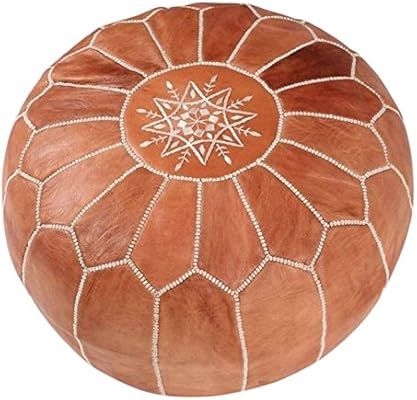 maisonmarrakech Handmade Leather Footstool Marrakech Tan Brown with White Stitching Unstuffed 23"... | Amazon (CA)