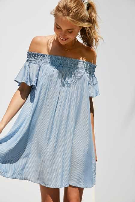 Cooperative Striped Off-The-Shoulder Flutter Sleeve Dress | Urban Outfitters US