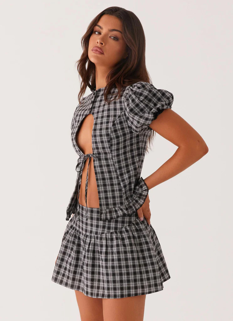 Annie Mini Skirt - White Black Check | Peppermayo (Global)