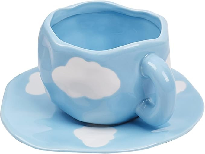 Koythin Ceramic Coffee Mug with Saucer Set, Cute Cloud Coffee Mug and Cup for Office and Home, Bl... | Amazon (US)