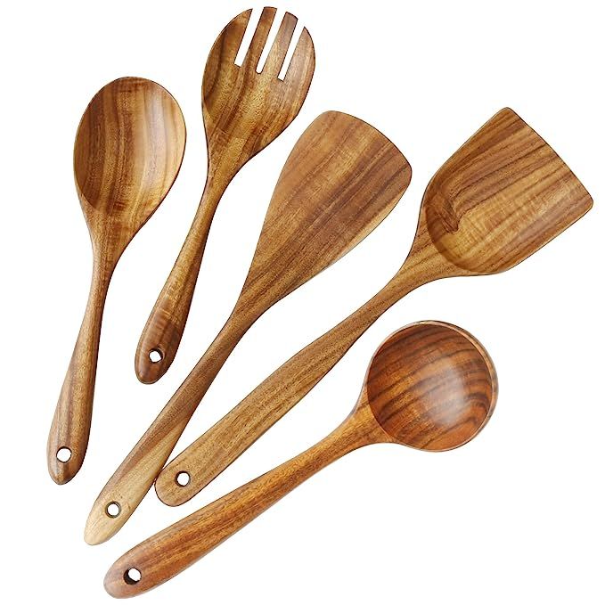 Wooden Utensils Set for Kitchen, ADLORYEA Wood Cooking Spoons Tools for Nonstick Cookware, 100% H... | Amazon (US)