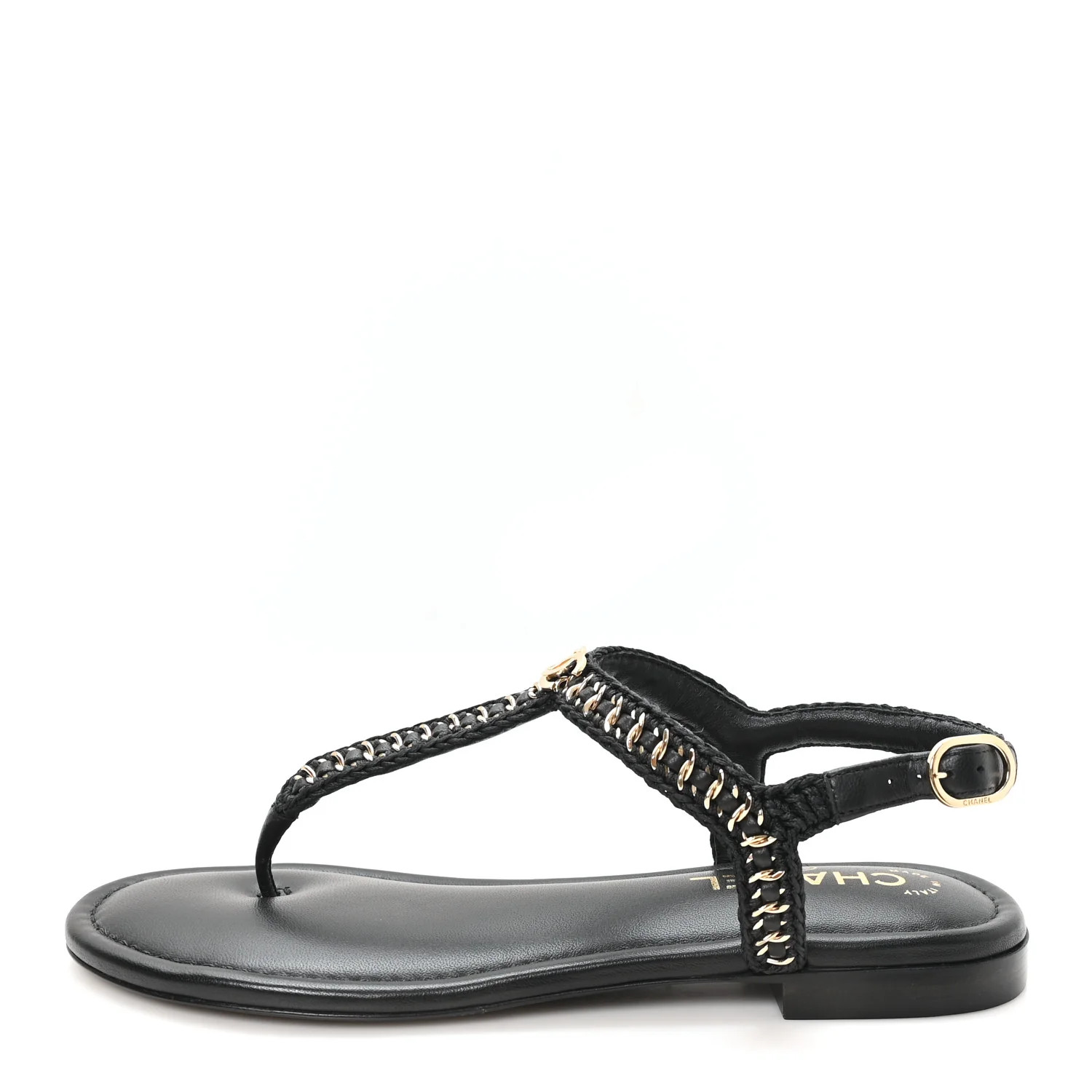 Chanel Lambskin Embroidered CC Thong Sandals 39 Black 1902511 | FASHIONPHILE (US)