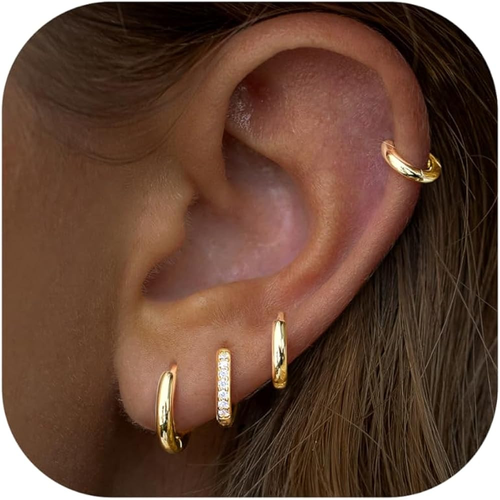 Small Gold Huggie Hoop Earrings Set for Women Men Hypoallergenic 14K Gold Plated Stack Cartilage ... | Amazon (US)