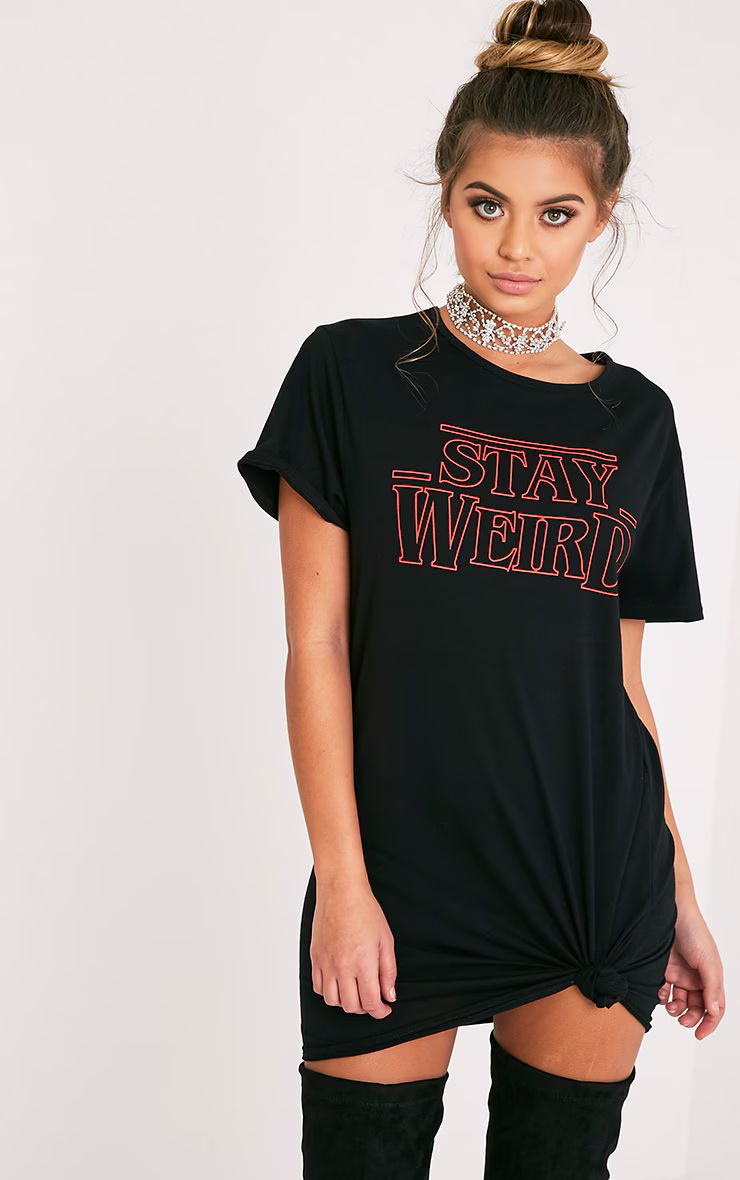 Stay Weird Black Print T-Shirt Dress | Pretty Little Thing AU