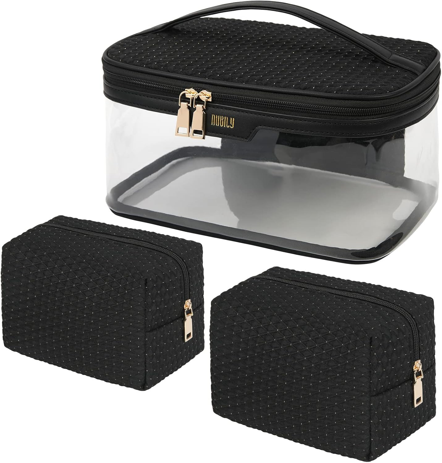 Makeup Bag 3Pcs Cosmetic Bag for Women and Girls Clear Travel Toiletry Bag Makeup Organizer Bag with | Amazon (US)