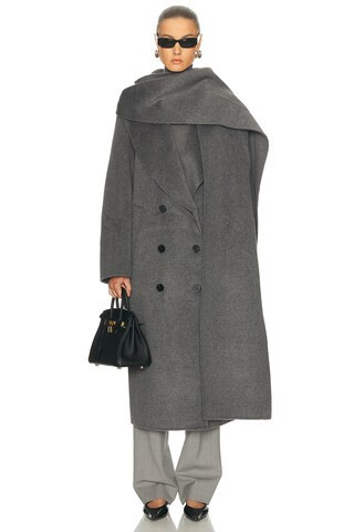 Rohe Signature Double Faced Scarf Coat in Mid Grey Melange - Grey. Size 36 (also in 40). | FWRD 