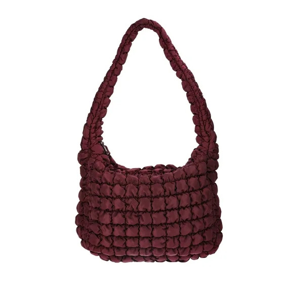 No Boundaries Women's Oversized Quilted Hobo Bag, Wine Fusion | Walmart (US)