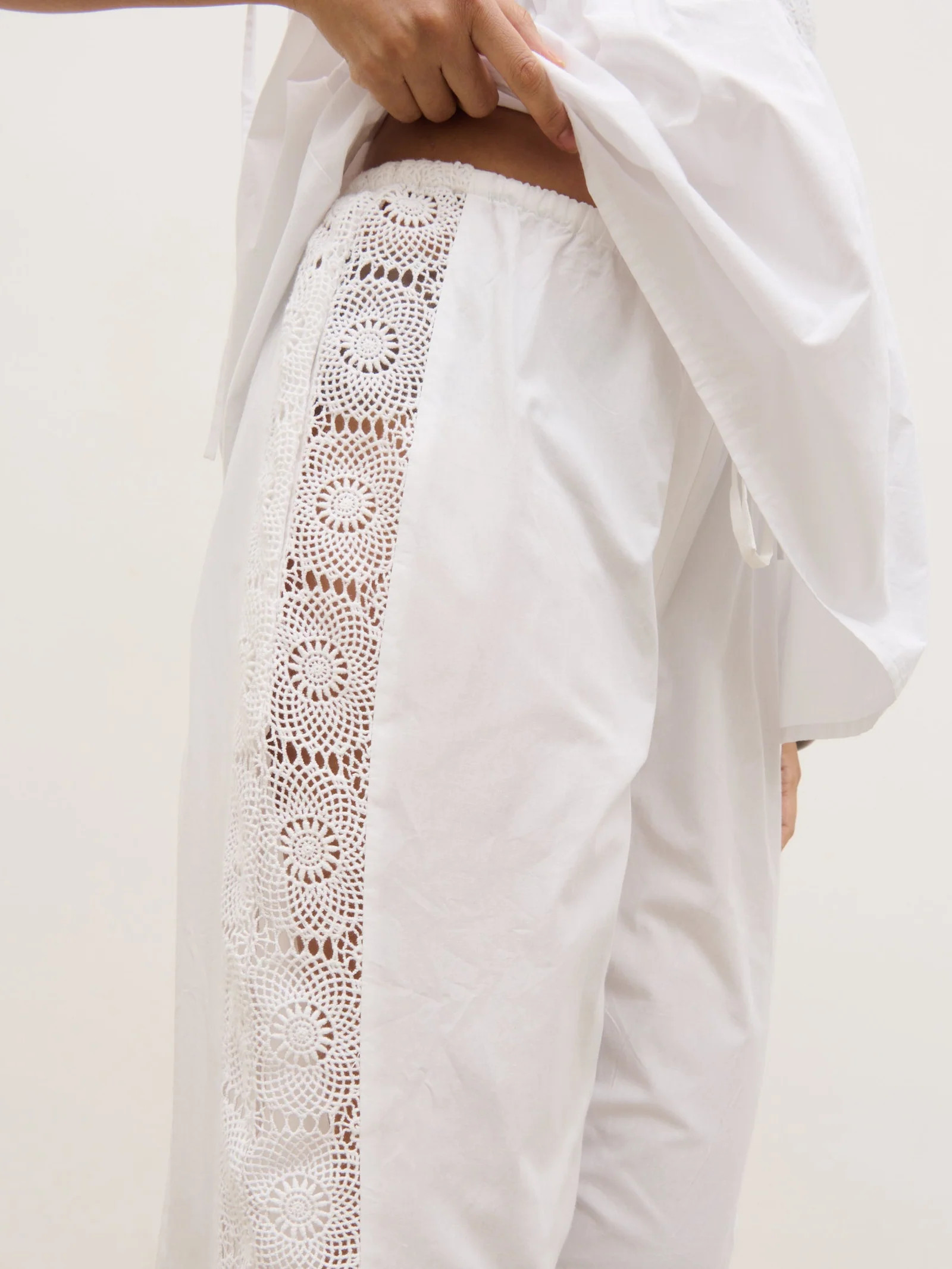 Rae Crochet Detail Trousers - White | Pretty Lavish (UK)