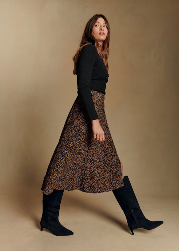 Tan Skirt - Brown Leopard Print - Viscose ECOVERO™ LENZING™ - Sézane | Sezane Paris - US
