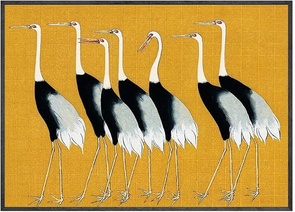 Vintage Japanese Poster Red Crown Seven Cranes Birds Wall Art Nordic Retro Style Canvas Prints Fa... | Amazon (US)