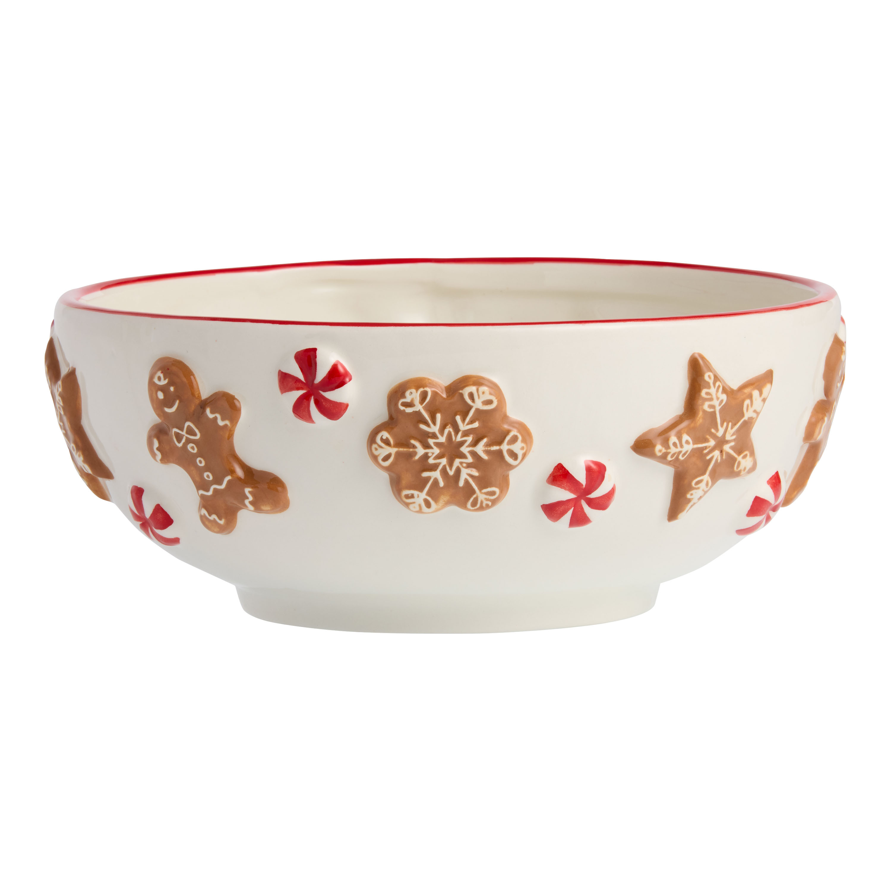 White Gingerbread and Peppermint Hand Painted Serving Bowl | World Market