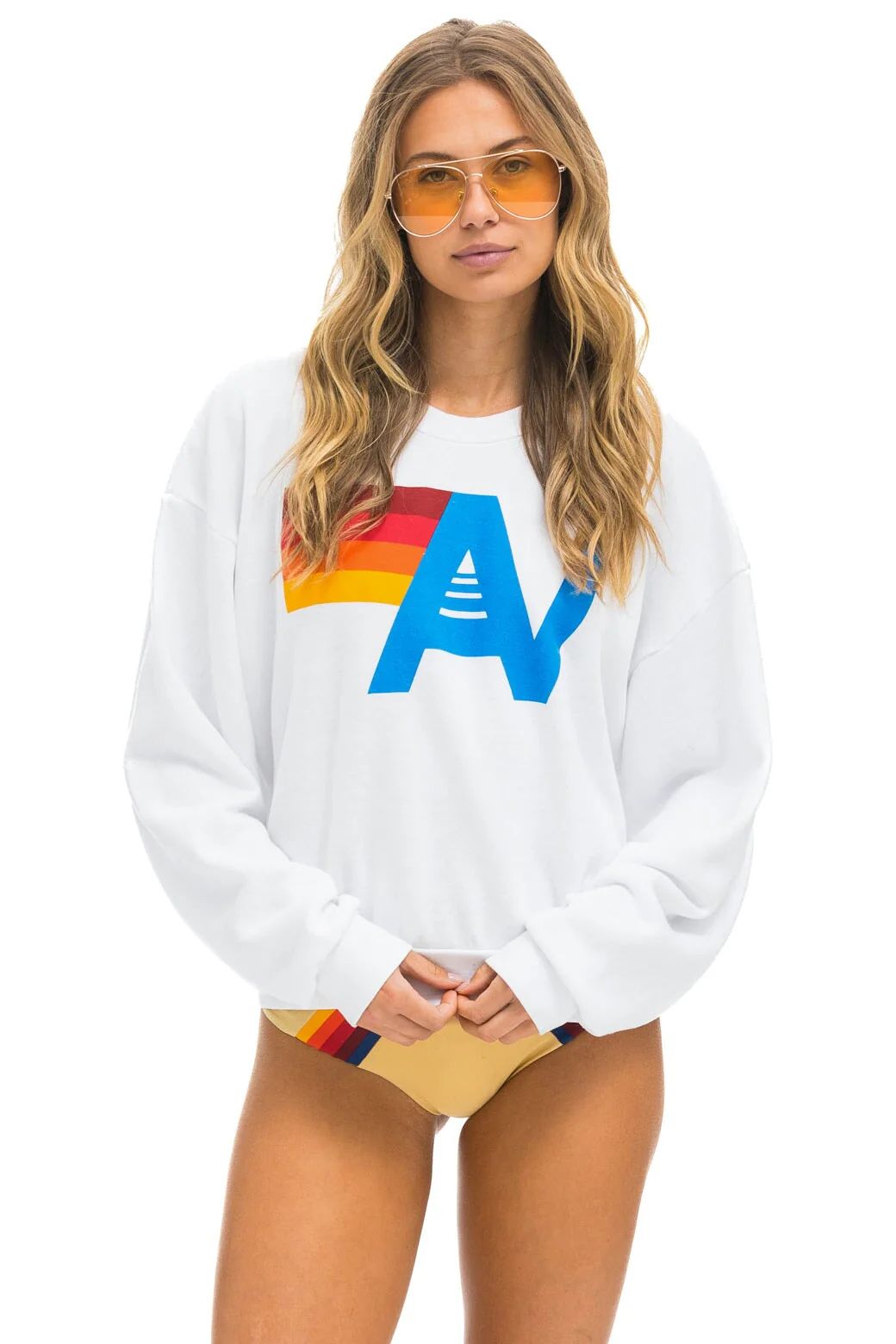 LOGO RELAXED CREW SWEATSHIRT - WHITE | Aviator Nation