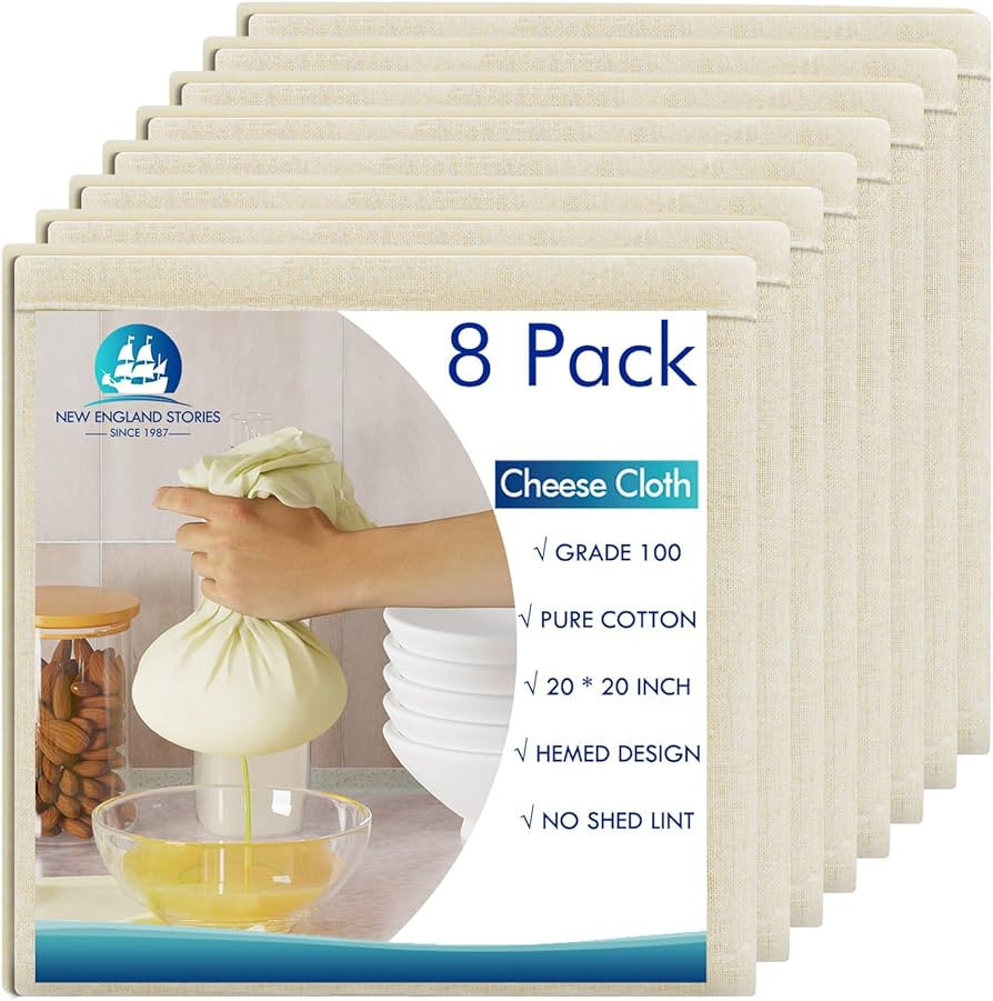 8 PCS Reusable Cheesecloth, Grade 100, 20x20 Inch Hemmed Cheese Cloth for Straining Craft, 100% C... | Amazon (US)