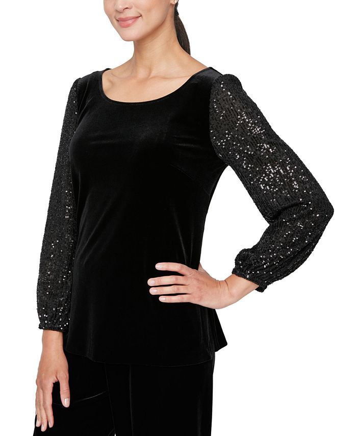 Alex Evenings Illusion-Sleeve Blouse & Reviews - Tops - Women - Macy's | Macys (US)