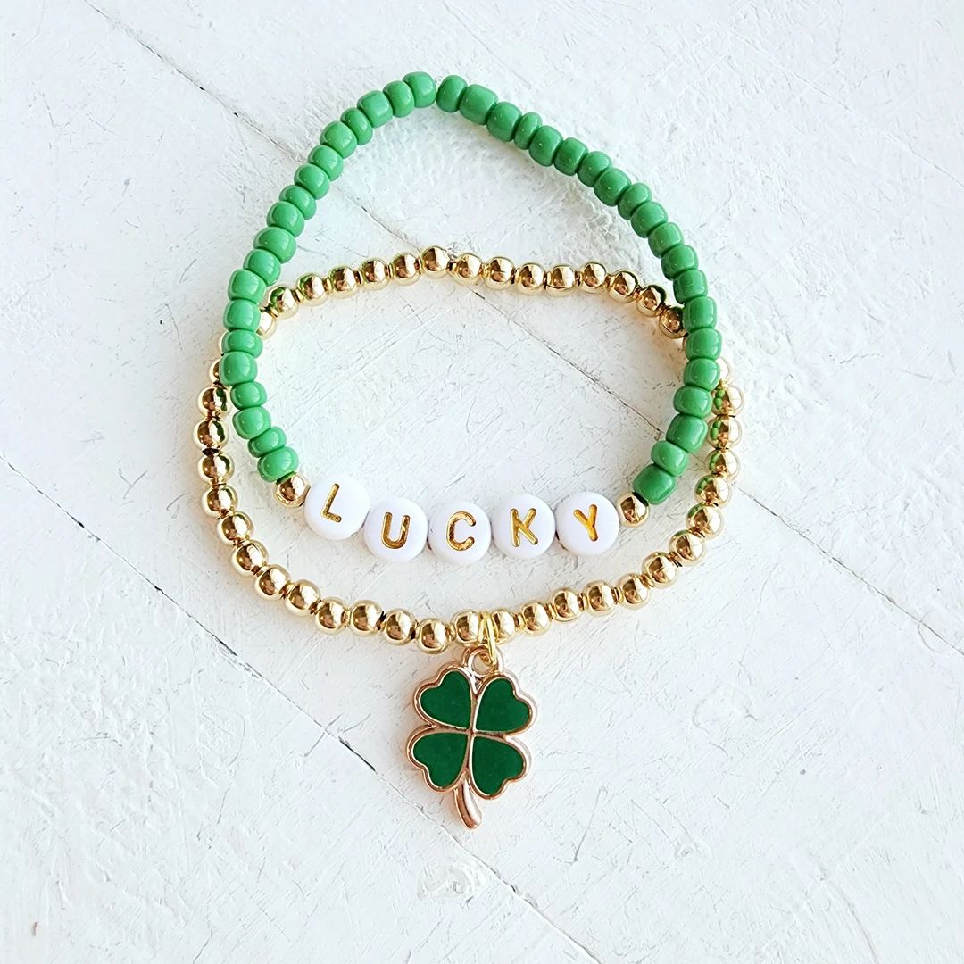 Shamrock Bracelet-st. Patrick's Day Bracelet-four Leaf Clover-bracelet for Girls-name Bracelet-st... | Etsy (US)