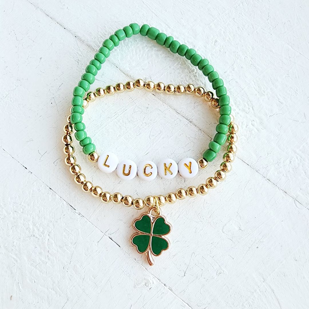 Shamrock Bracelet-St. Patrick's Day Bracelet-Four Leaf Clover-Bracelet for Girls-Name Bracelet-St... | Etsy (US)