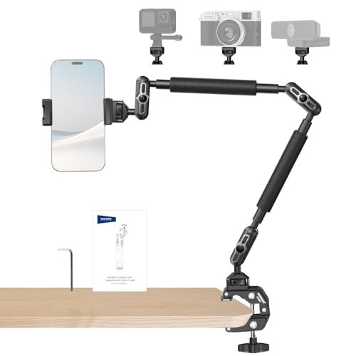 NEEWER 22" Magic Arm w Desk C Clamp, Overhead Camera Mount with Articulating Mic Boom Arm 1/4" 3/8" Threads for ARRI, Desktop Stand Holder for Phone Microphone Webcam Action Camera Video Light, UA057 | Amazon (US)