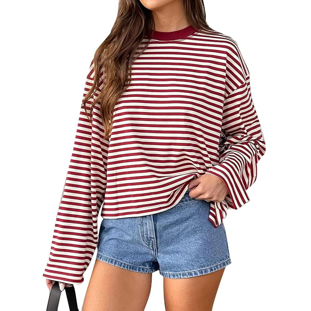 Women Y2k Long Sleeve Fairy Grunge Striped Baggy Tees Shirts 2000s Emo Aesthetic Sweater Crop Top... | Amazon (US)