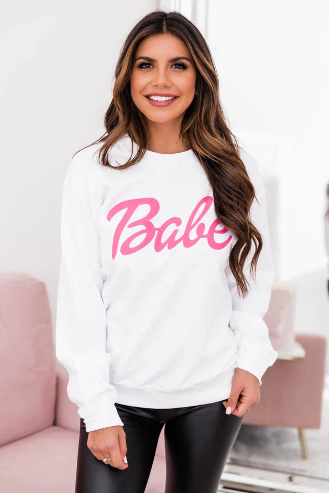 Babe White Graphic Sweatshirt | Pink Lily