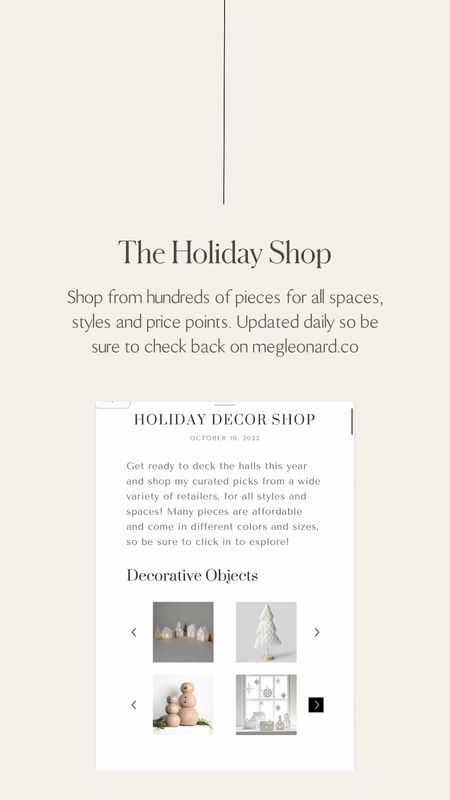 Holiday Decor Shop 

Shop from hundreds of pieces for all spaces, styles and price points. Updated daily so be sure to check back on megleonard.co

•
•
•
Holiday home, affordable holiday decor, faux garland, faux wreath, stockings, holiday decor, Christmas decor, fake Christmas tree, accent trees, Christmas style, holiday garland, holiday stems, holiday bells, decorative bells, candle holders, led lights, best Christmas tree neutral Christmas, wood Christmas decor, ceramic houses, holiday village 

#LTKSeasonal #LTKHoliday #LTKhome