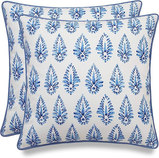 MANOJAVAYA Set of 2 Pcs Printed Booti Decorative Square Accent Throw Pillow Cover - Home Decor fo... | Amazon (US)