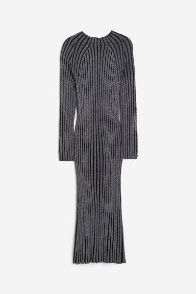 Shimmering rib-knit dress - Black/Silver-coloured - Ladies | H&M GB | H&M (UK, MY, IN, SG, PH, TW, HK)