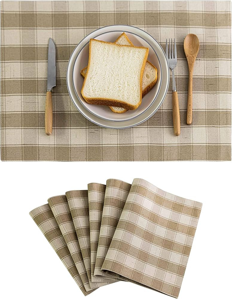 Home Brilliant Beige Placemats Set of 6 Farmhouse Buffalo Plaid Place Mats Machine Washable Dinin... | Amazon (US)