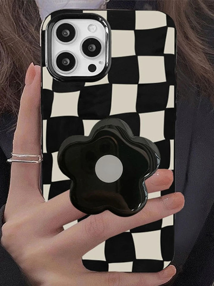 Checkered Phone Case With Flower Pop Out Phone Grip | SHEIN