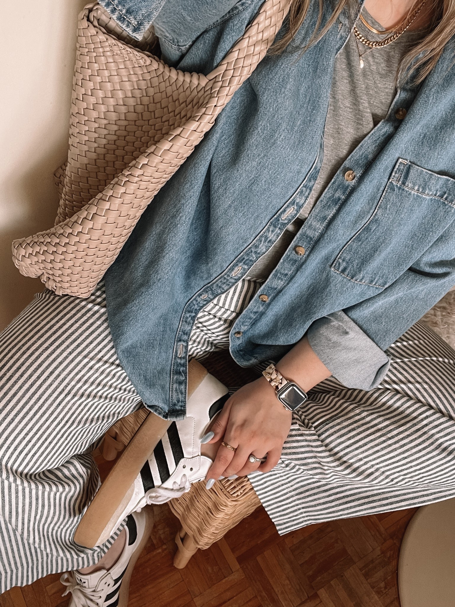 These linen pants are so comfy and 30% off! Perfect for spring & summer. Wearing my usual size large in the pants, basic grey tee, and denim shirt (one of my fave layering pieces). Adidas Sambae run a little big - I’m usually a 9.5-10 and wear a 9 in these. Sunglasses are an Amazon find! Linked similar tote bag
Easy casual midsize spring outfit, spring fashion trends


#LTKmidsize #LTKsale #LTKspring