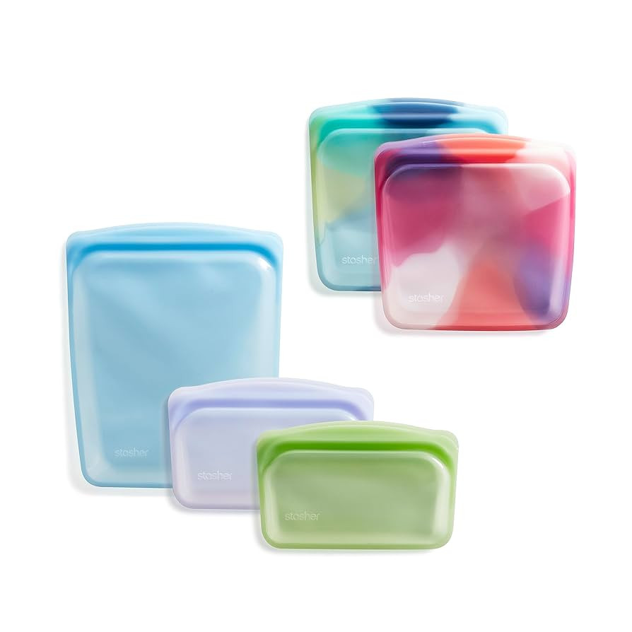 Stasher Premium Silicone Reusable Food Storage Bags, 5-Pack, Tie Dye Multi, Multi-Use Food Storag... | Amazon (US)