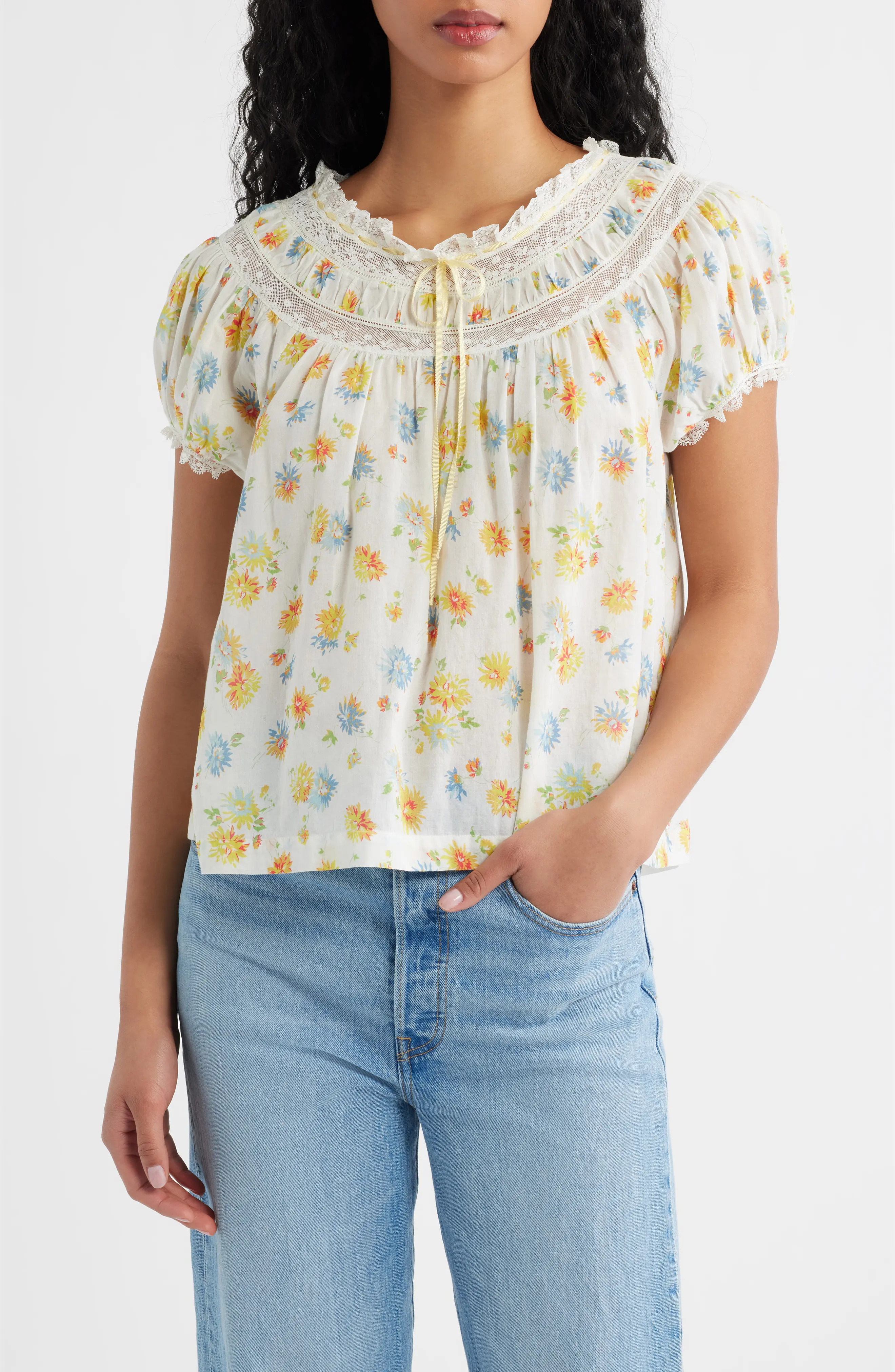 DÔEN Emile Floral Top in Dahlia Floral at Nordstrom, Size Xx-Small | Nordstrom