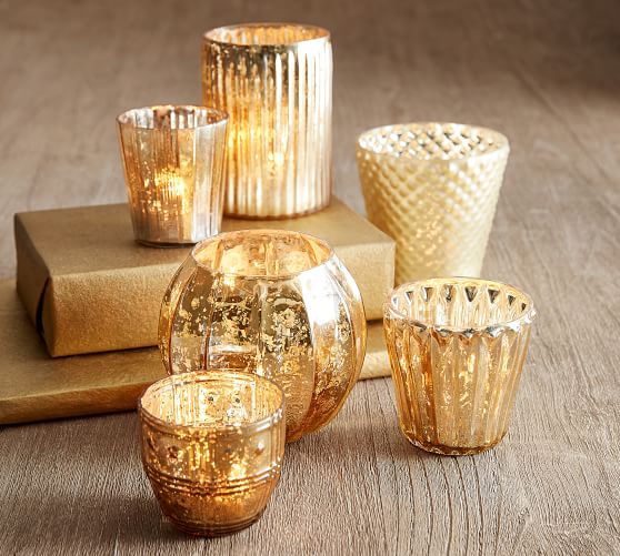 Eclectic Mercury Votive Holders, Set of 6 - Gold | Pottery Barn (US)