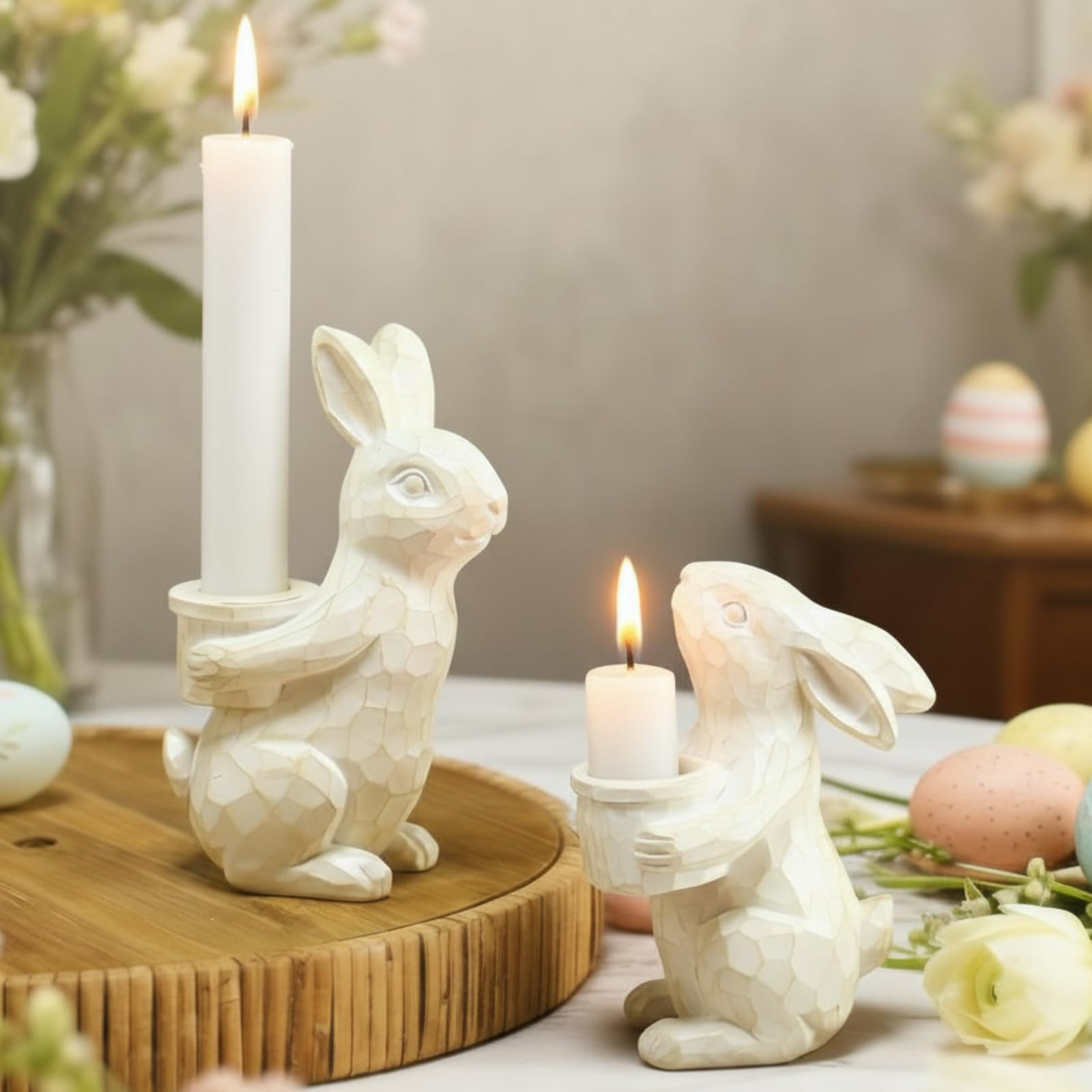 2 Pcs Easter Bunny Candlestick Holders Vintage Rustic Bunny Stick Holders Resin Taper Candle Cent... | Amazon (US)