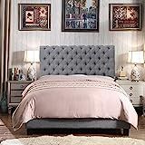 Rosevera Jenner Upholstered Bed Frame with Rolled-Back Headboard and Wood Slat Support, Low Profile, | Amazon (US)