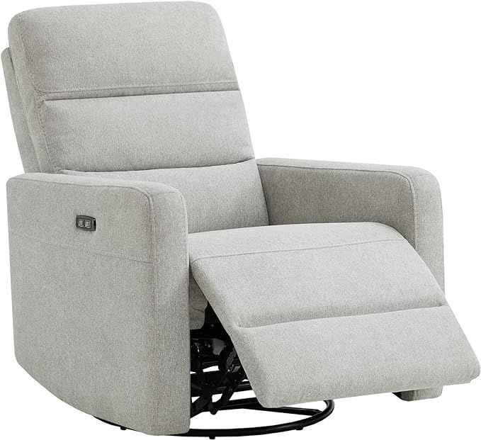 Power Recliner Chair Nursery Swivel Glider Rocker Oversized Upholstered Sofa with Headrest USB Charging Ports for Living Room, Large, Light Grey | Amazon (US)