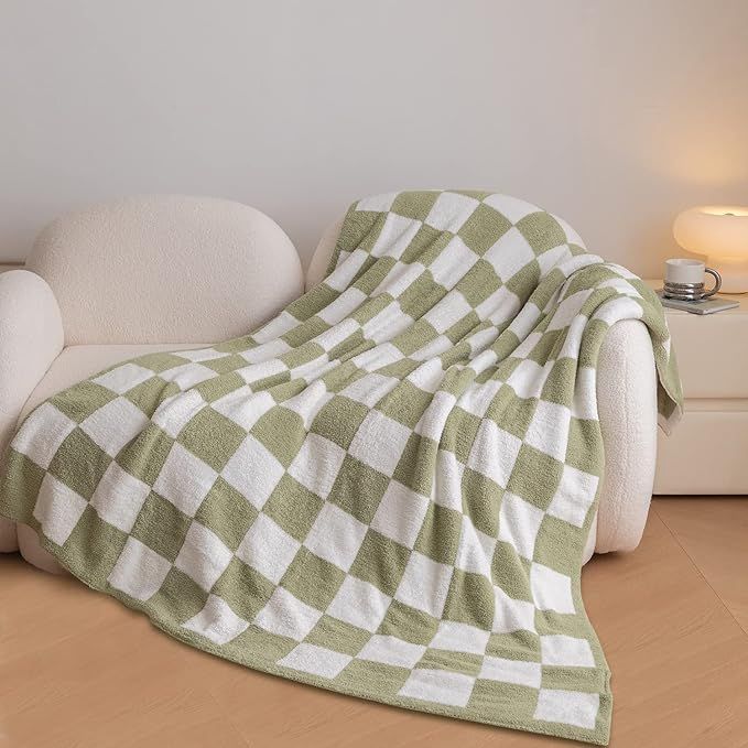 MH MYLUNE HOME Ultra-Soft Checkered Blanket Microfiber Sage Green Checkerboard Blanket Reversible... | Amazon (US)