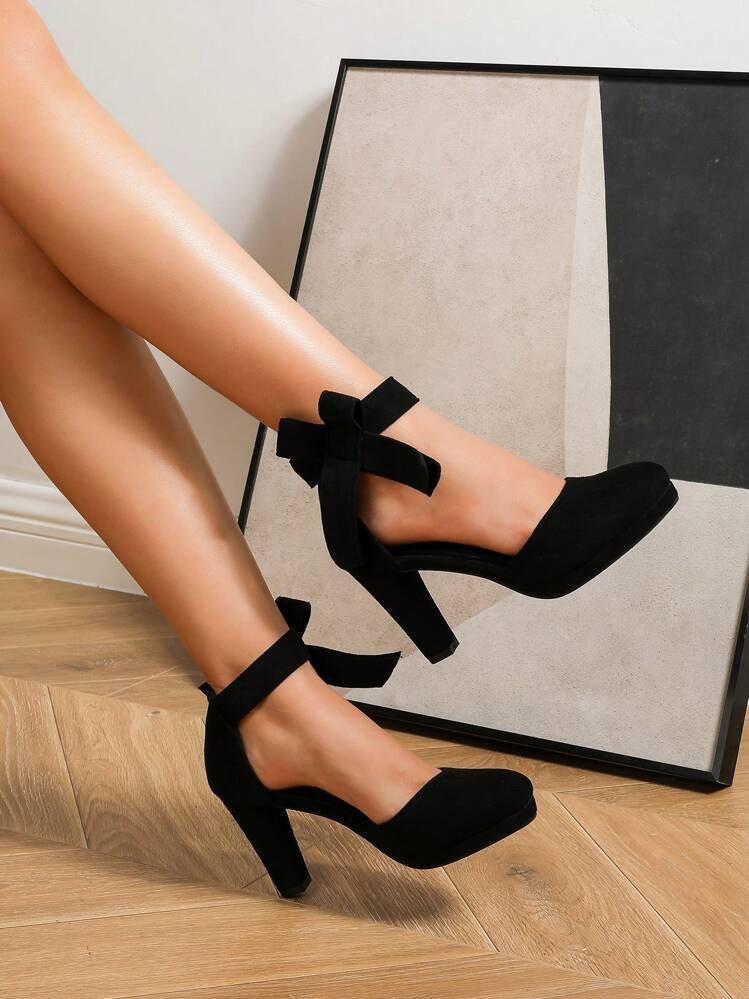 Women's Bow Knot Ankle Strap Design High Heel Shoes With Waterproof Platform, Elegant Mary Jane S... | SHEIN