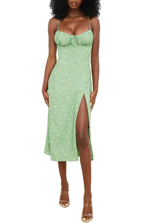 HOUSE OF CB Carina Bustier Midi Dress in Olive Floral at Nordstrom, Size Small | Nordstrom