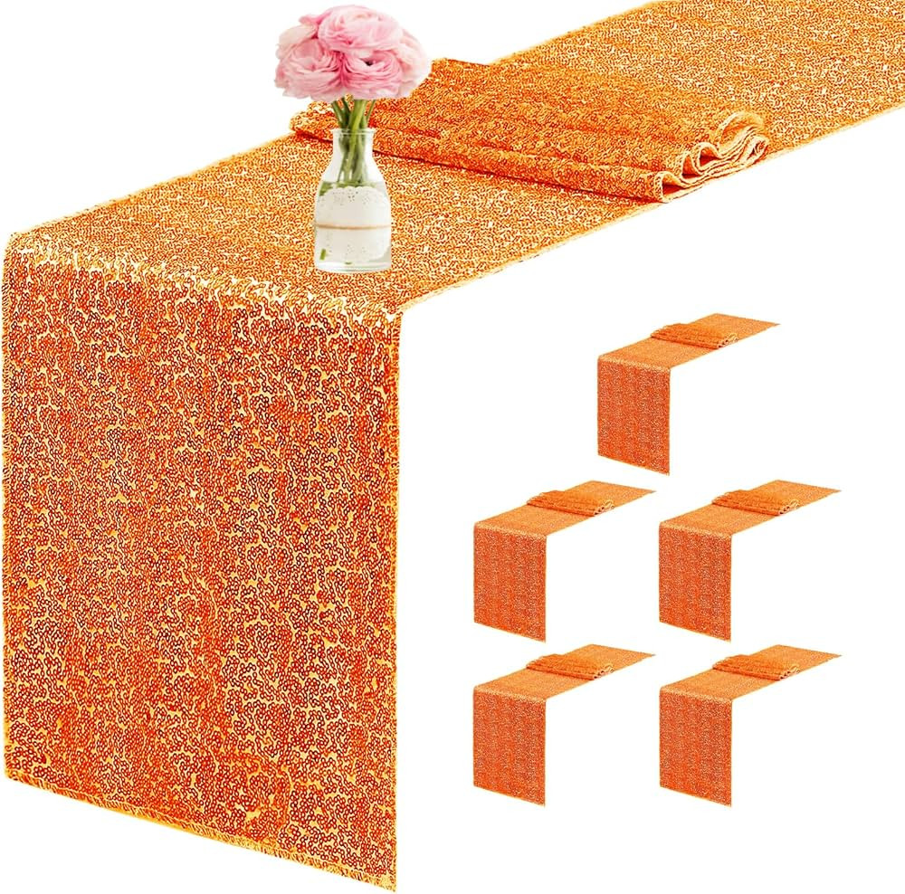 6 Packs 12 x 72 inches Sequin Table Runner, Orange Glitter Table Runner for Birthday Party Suppli... | Amazon (US)