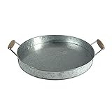 Benzara Round Galvanized Metal Serving Tray With Wooden Handles | Amazon (US)