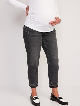 Maternity Front Low Panel Slouchy Straight Black Cut-Off Jeans | Old Navy (US)
